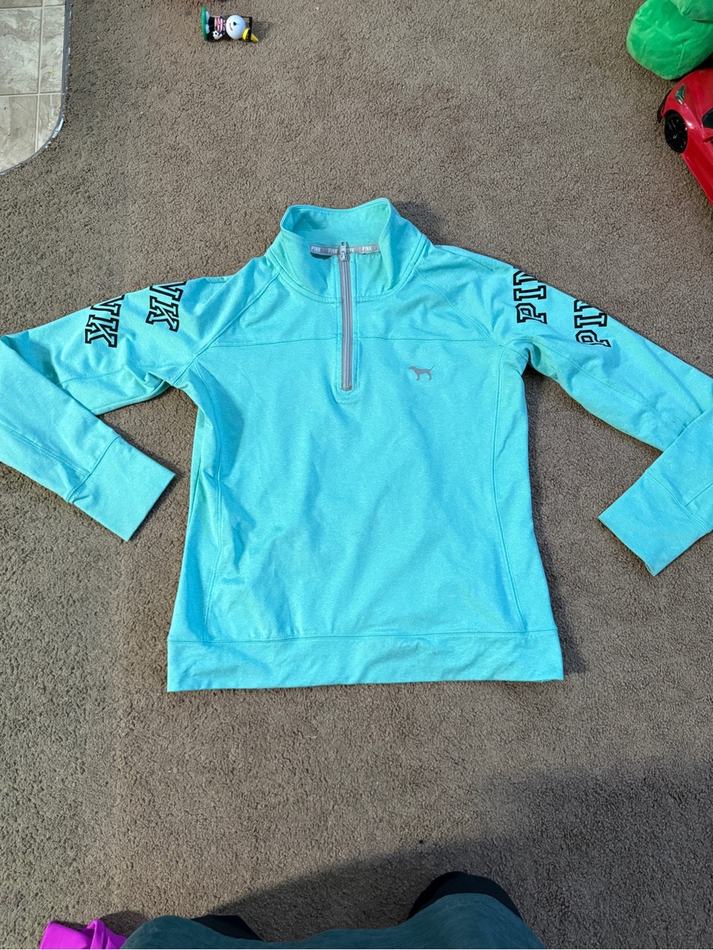 PINK Victoria's Secret Aqua workout Pullover with Branded Trim